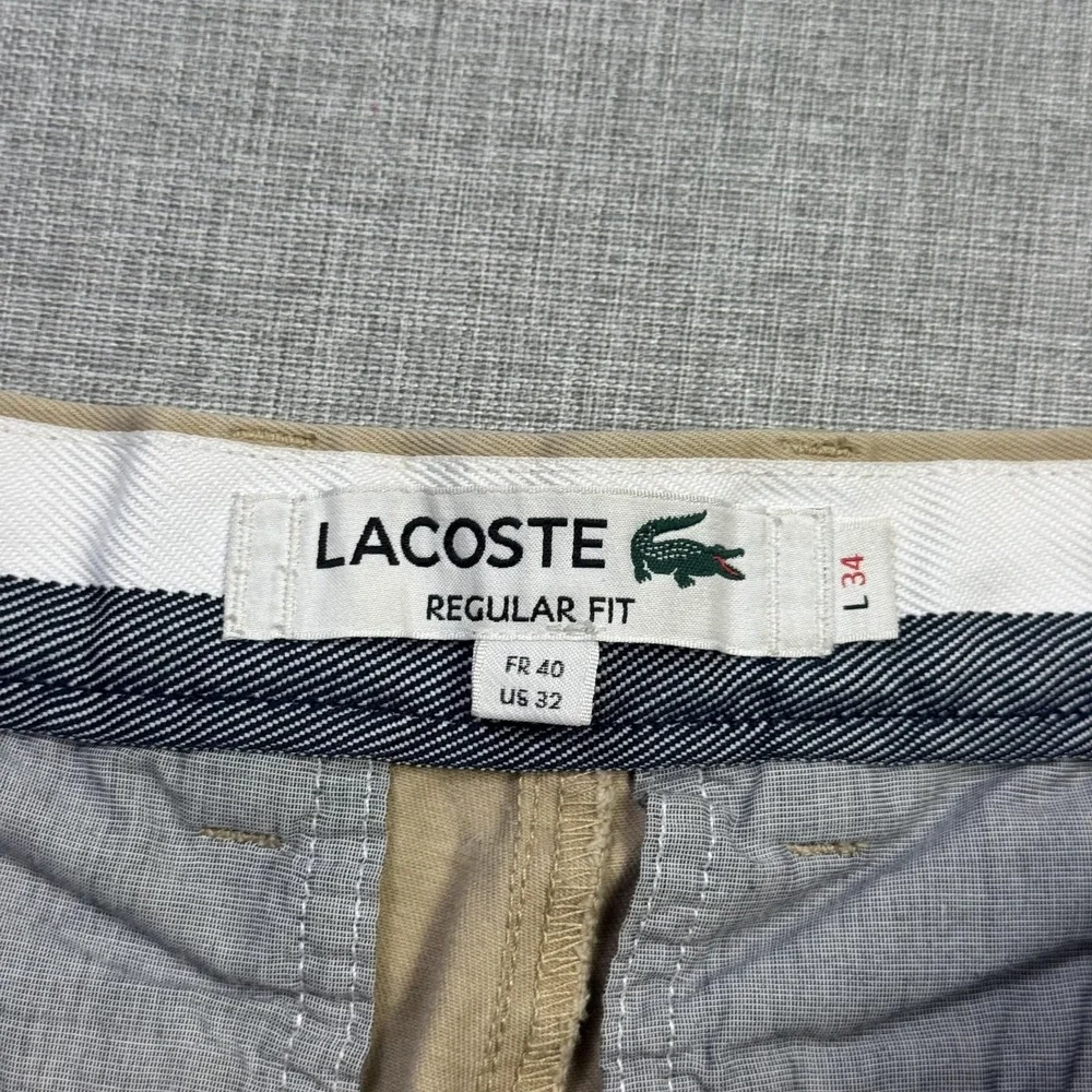Lacoste Pants Mens 32x32 Beige Chino Regular Fit Zip Fly Flat Front Pockets